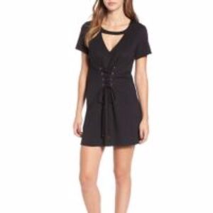 NEW Love, Fire Cut Out Corset Tie Little Black T-Shirt Mini Dress SZ S